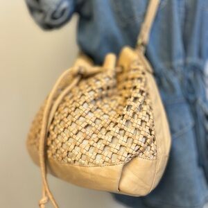 Marta Ponti Portugal Woven Leather Tan Brown Hobo Bucket Crossbody Bag